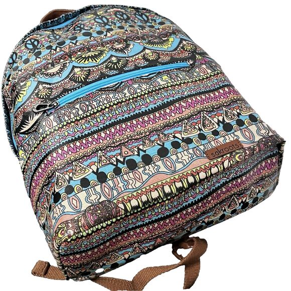 Sakroots Rockaway Backpack Aqua One World Peace Print Coated Canvas Boho Bag - Picture 4 of 16